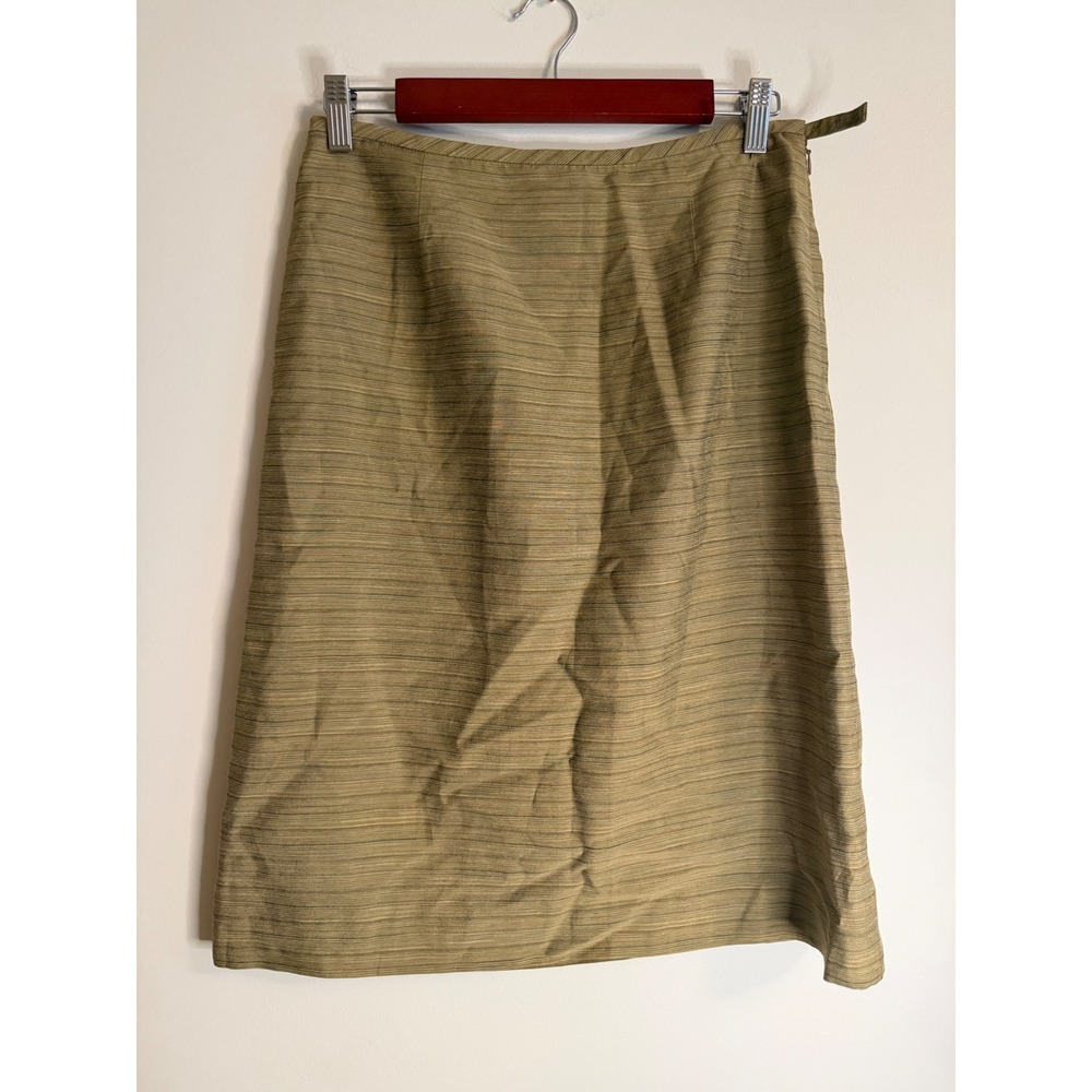 Ann Taylor Women Olive Green Textured Linen Silk Blend A-Line Midi Skirt Size 6